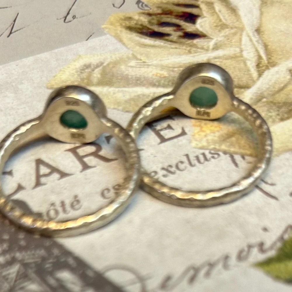 TWO Emily Rose Hammered silver AMAZONITE rings